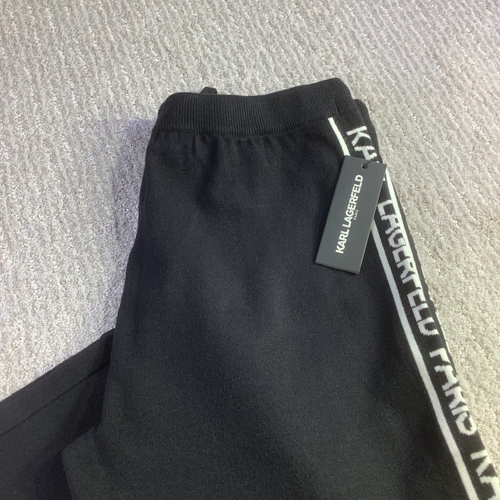 Karl Lagerfeld Paris Womens Black Logo Side Stripe Wide Leg Pants Size S NWT